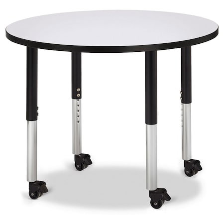Jonti-Craft Berries Round Activity Table, 36 in. Diameter, Mobile, Freckled Gray/Black/Black 6488JCM180